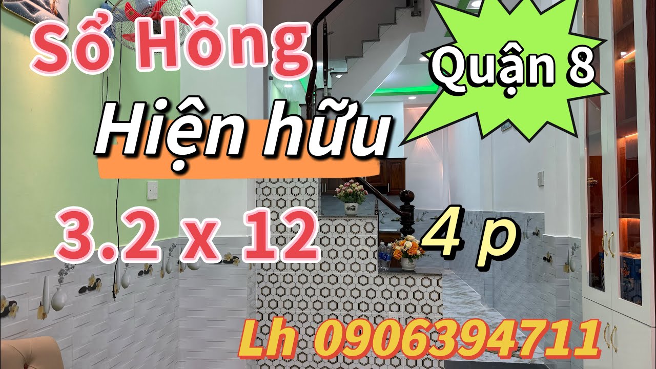 Quận 8👉sổ Hồng riêng💥DT 3.2 x 12 một trệt 3 Lầu sân thượng trước sao 4p3 wc hẽm 7 m e hơi🌺0906394711