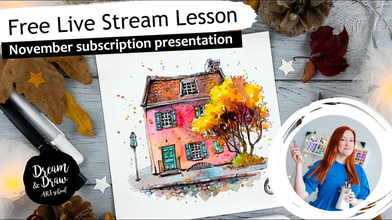 Free Watercolor Sketching Demo Lesson Autumn House for Beginners | Art Drawing Tutorial