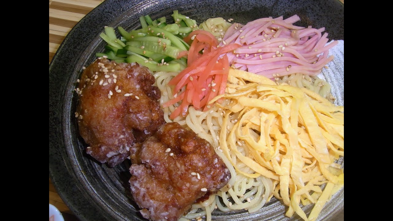 【HD】 How to make Hiyashi Chuka  冷やし通貨改め、から揚げ付冷やし中華