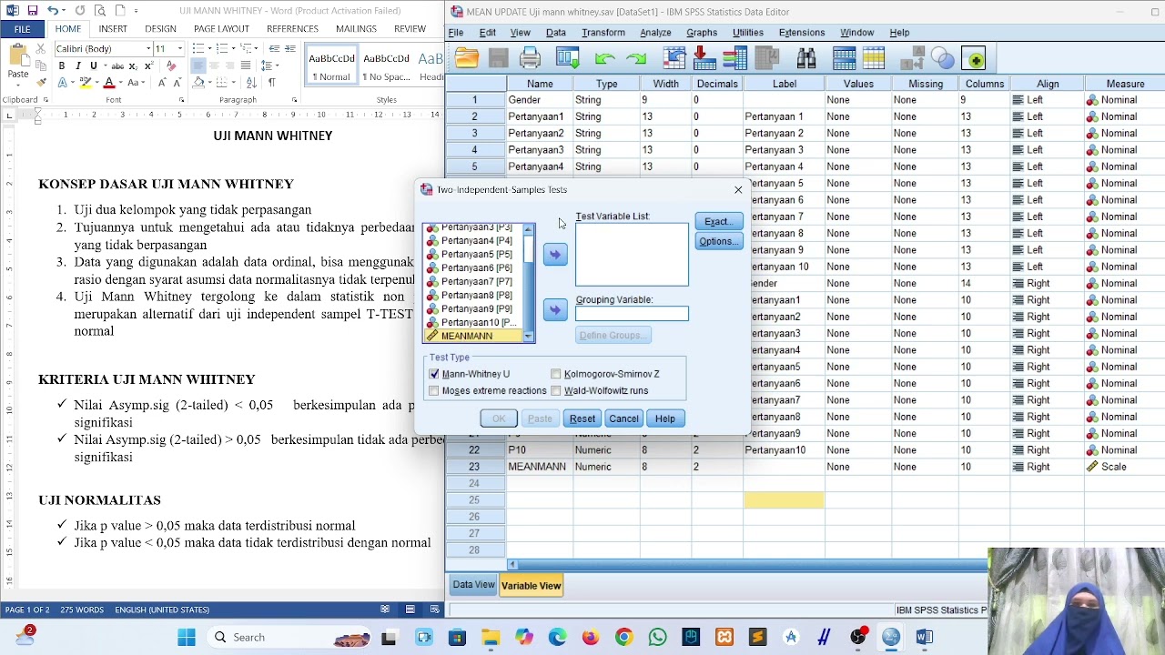 UJI MANN WHITNEY U DI SPSS