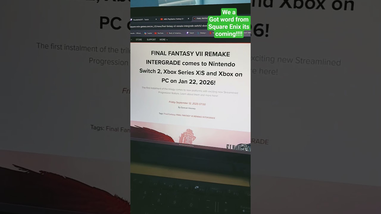 Final Fantasy 7 remake is coming Jan 22 , 2026 for both switch 2 and Xbox