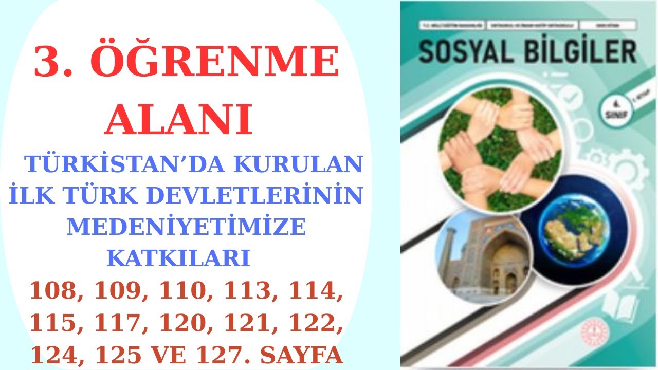 6. SINIF SOSYAL BİLGİLER DERS KİTABI 3. ÖĞRENME ALANI   TÜRKİSTAN’DA KURULAN İLK TÜRK DEVLETLERİNİN