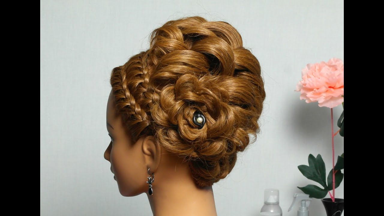 Braided updo. Hairstyle for medium long hair.