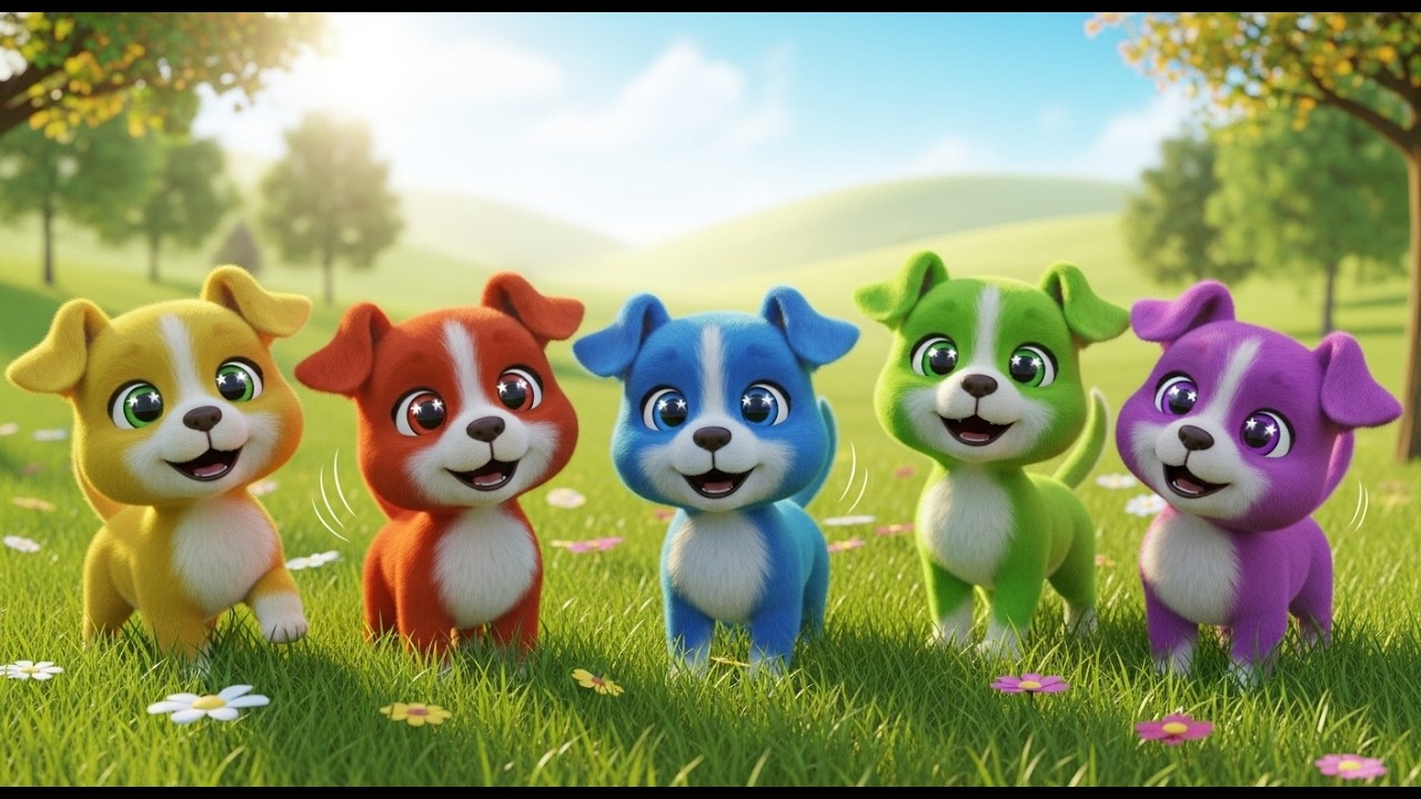Cinco Cachorritos Menea el Cuerpo | Canciones Infantiles y Rimas para Niños