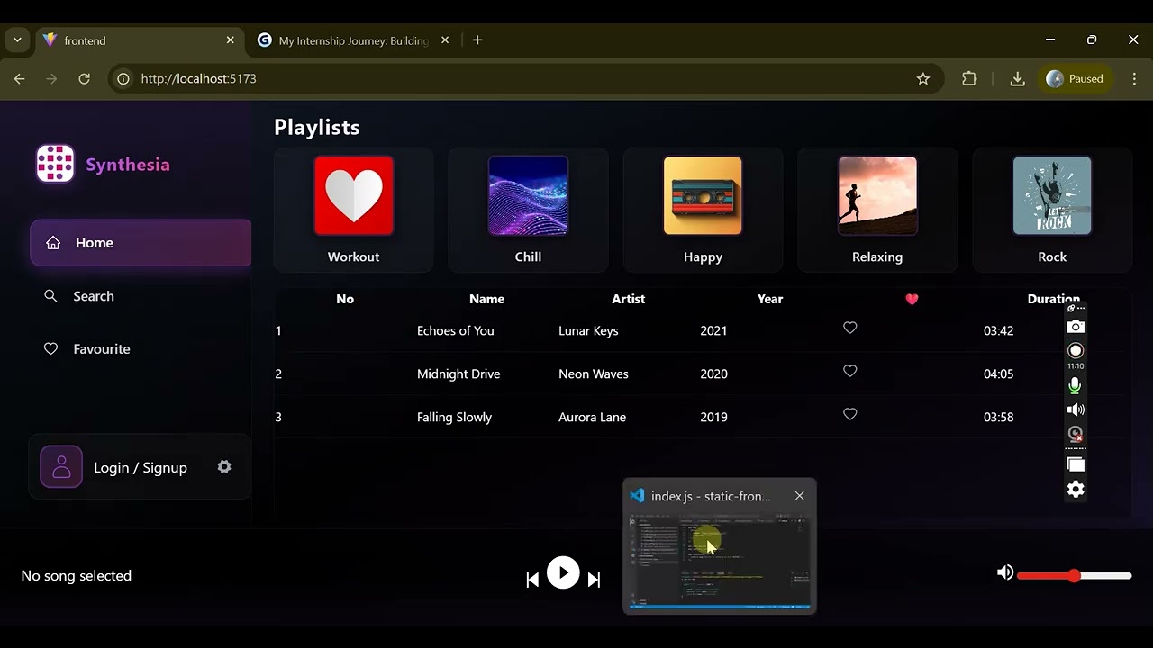 Wsa internship project fullstack music player 