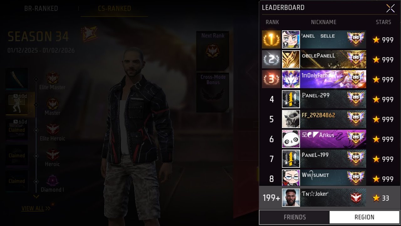 FREE FIRE MAX LIVE CS RANK PUSH , HONOR SCORE STUCK !!