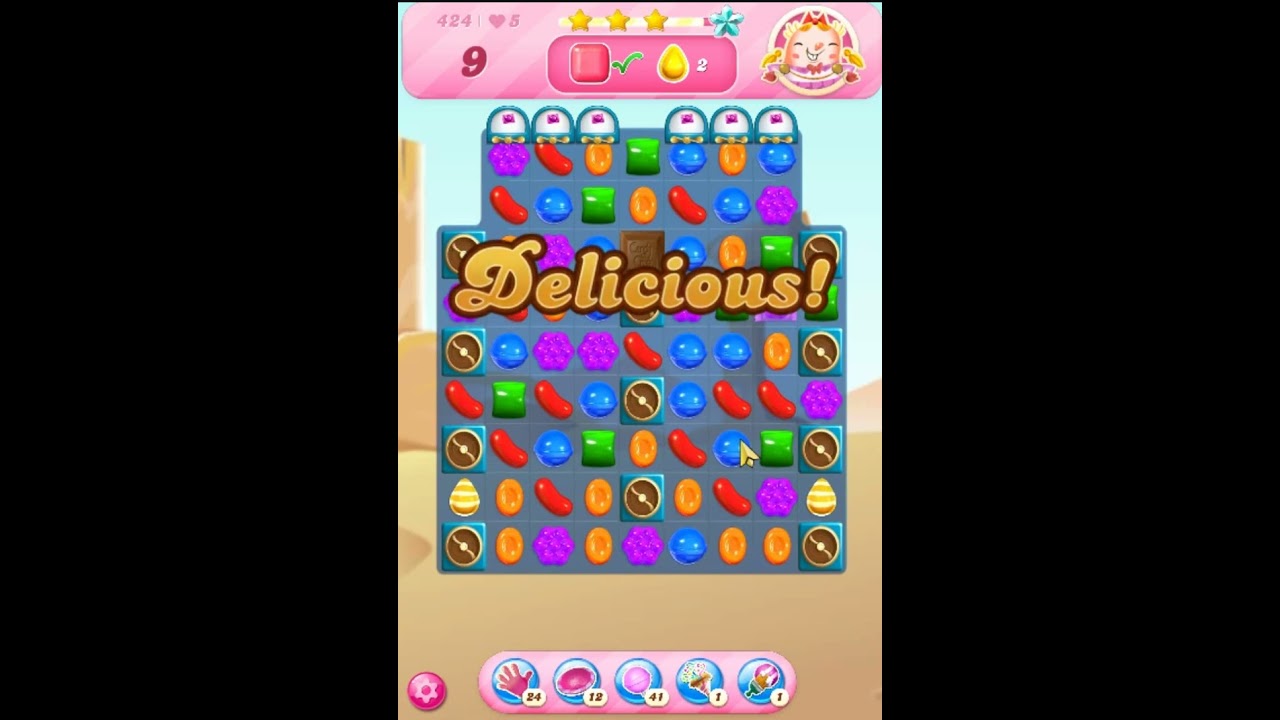 Candy Crush Saga Level 424 - 3 Stars,  20 Moves Completed