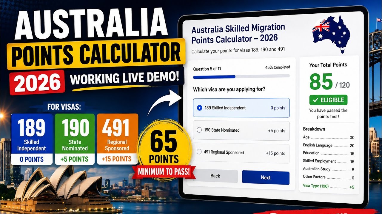 Australia Points Calculator 2026 🇦🇺 | Calculate Your Points for 189, 190 & 491 Visas