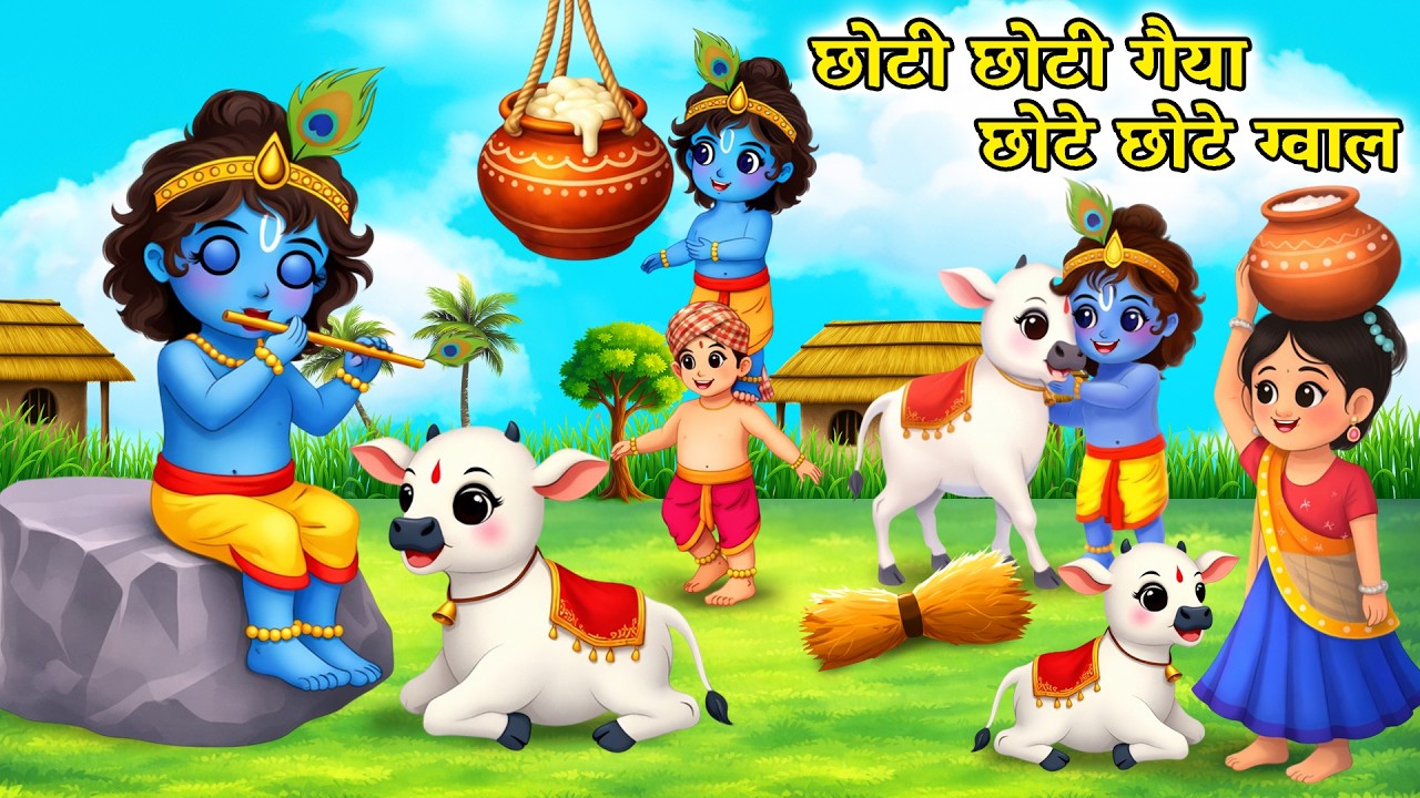 छोटी छोटी गैया छोटे छोटे ग्वाल, Choti Choti Gaiya Chote Chote Gwal #krishnabhajan #Rhymes #cartoon