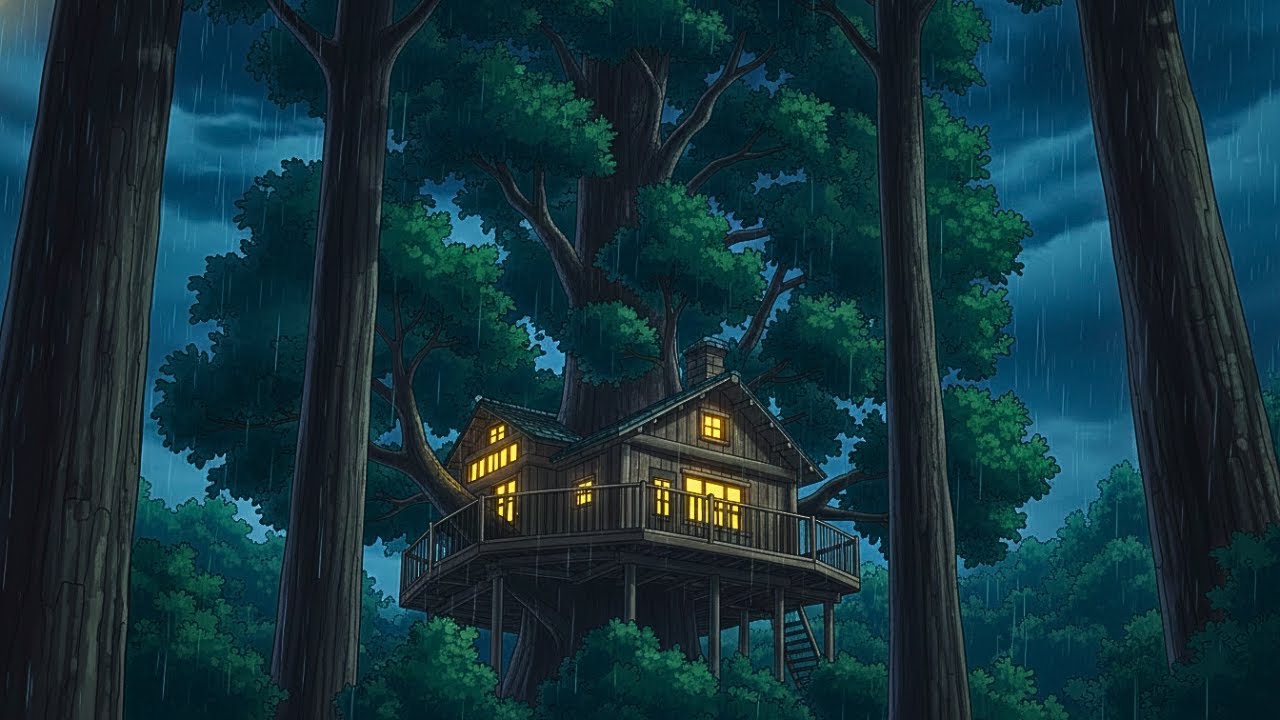 A Calm Rainy Evening in a Tree House⛈🌳Ghibli Style Video