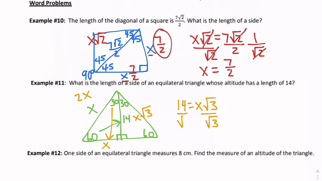 Special Right Triangle word problems