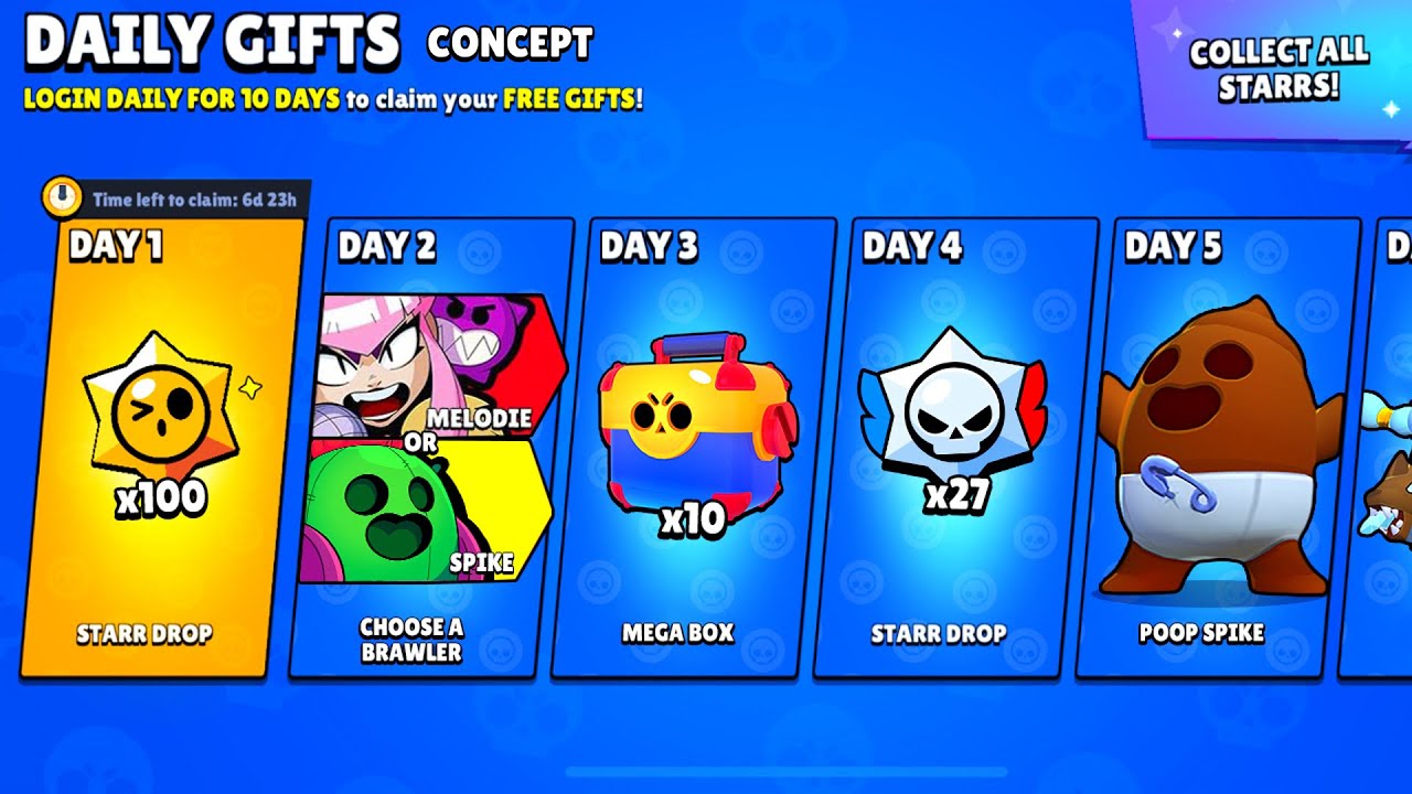 😛AMAZING DAILY GIFTS STREAK IS HERE??!!🤯🎁 COMPLETE NEW FREE REWARDS✅😎 | Brawl Stars concept