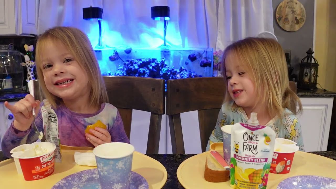 Twins try cottage cheese and peaches