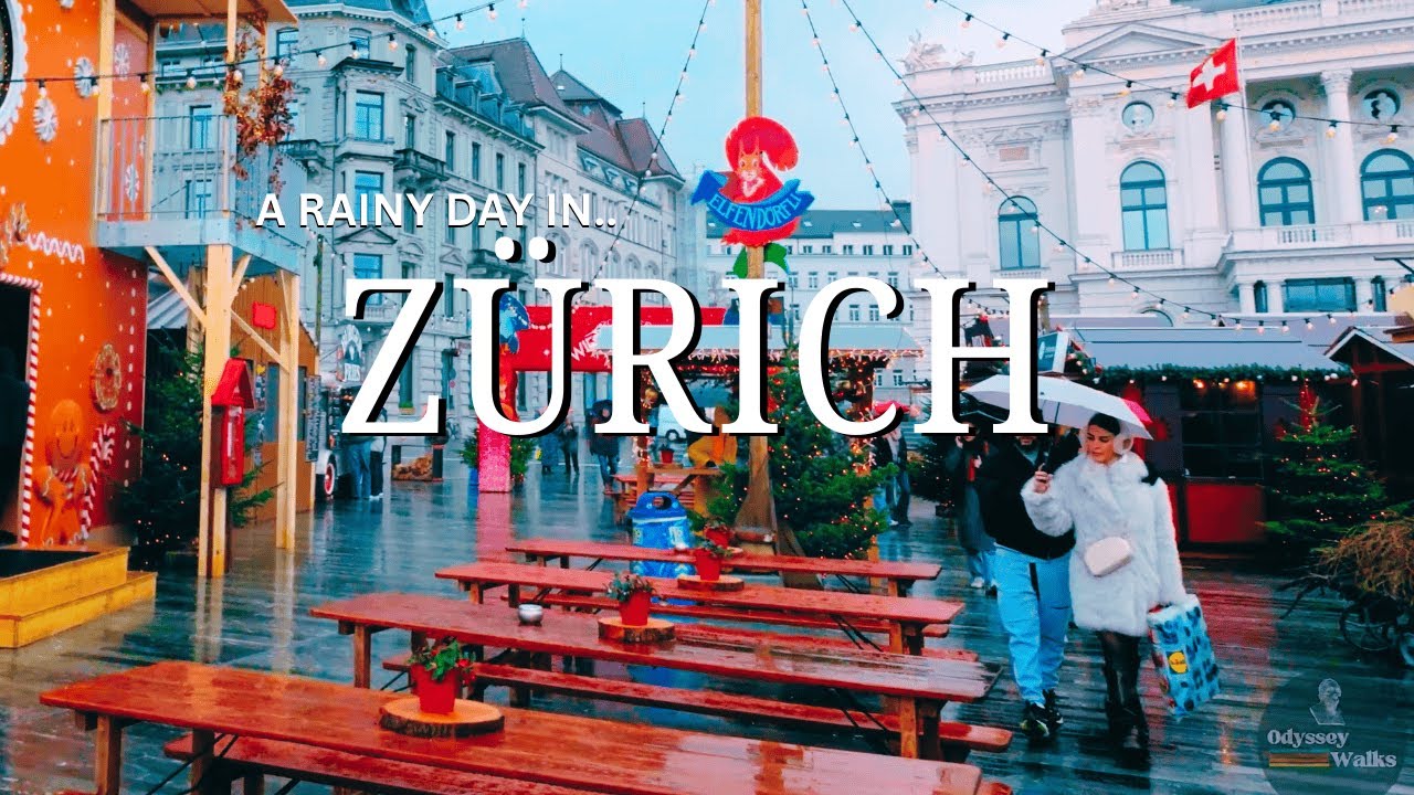 Rainy Day Walking Tour: Zürich Old Town & Bellevue Christmas Market | Switzerland 4K