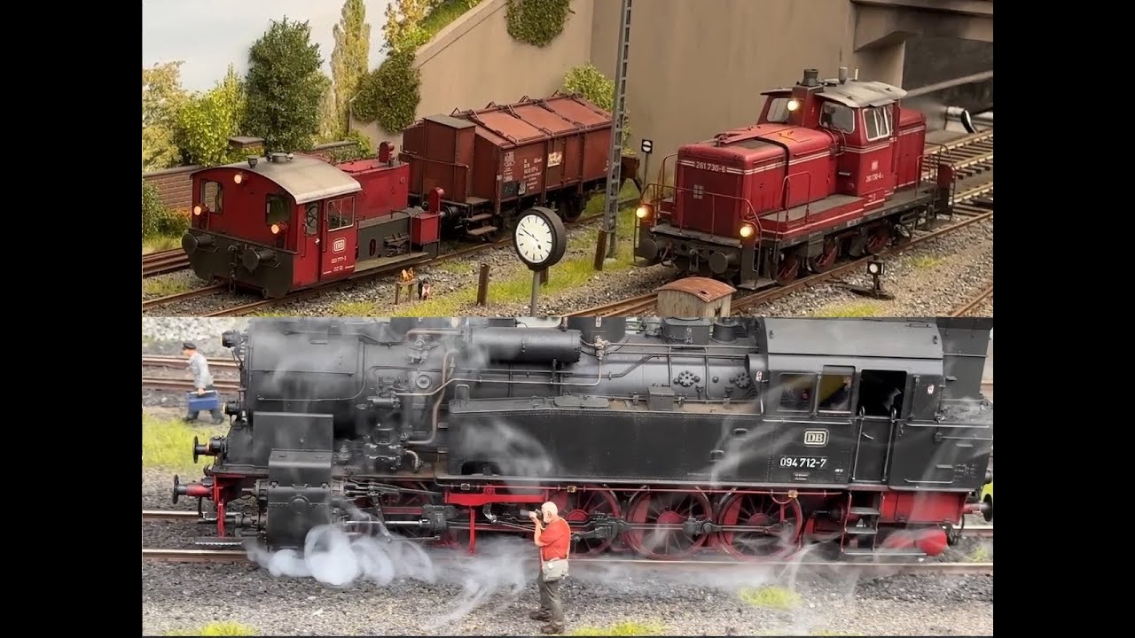 Diesel hour at the super-realistic highly detailed model railway little engine shop in gauge 1 1/32