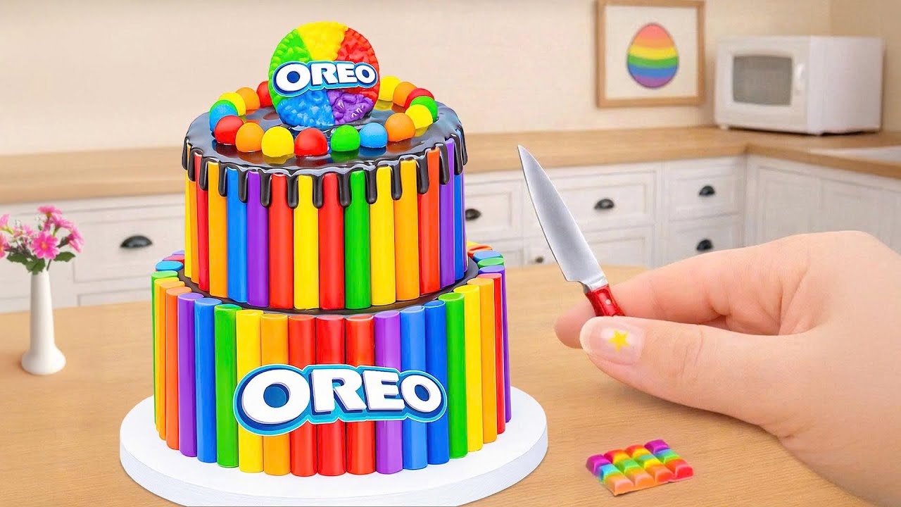 Rainbow Cake Recipe With OREO Chocolate [4K] 🌈 How to Make Mini Rainbow Cake Decorating