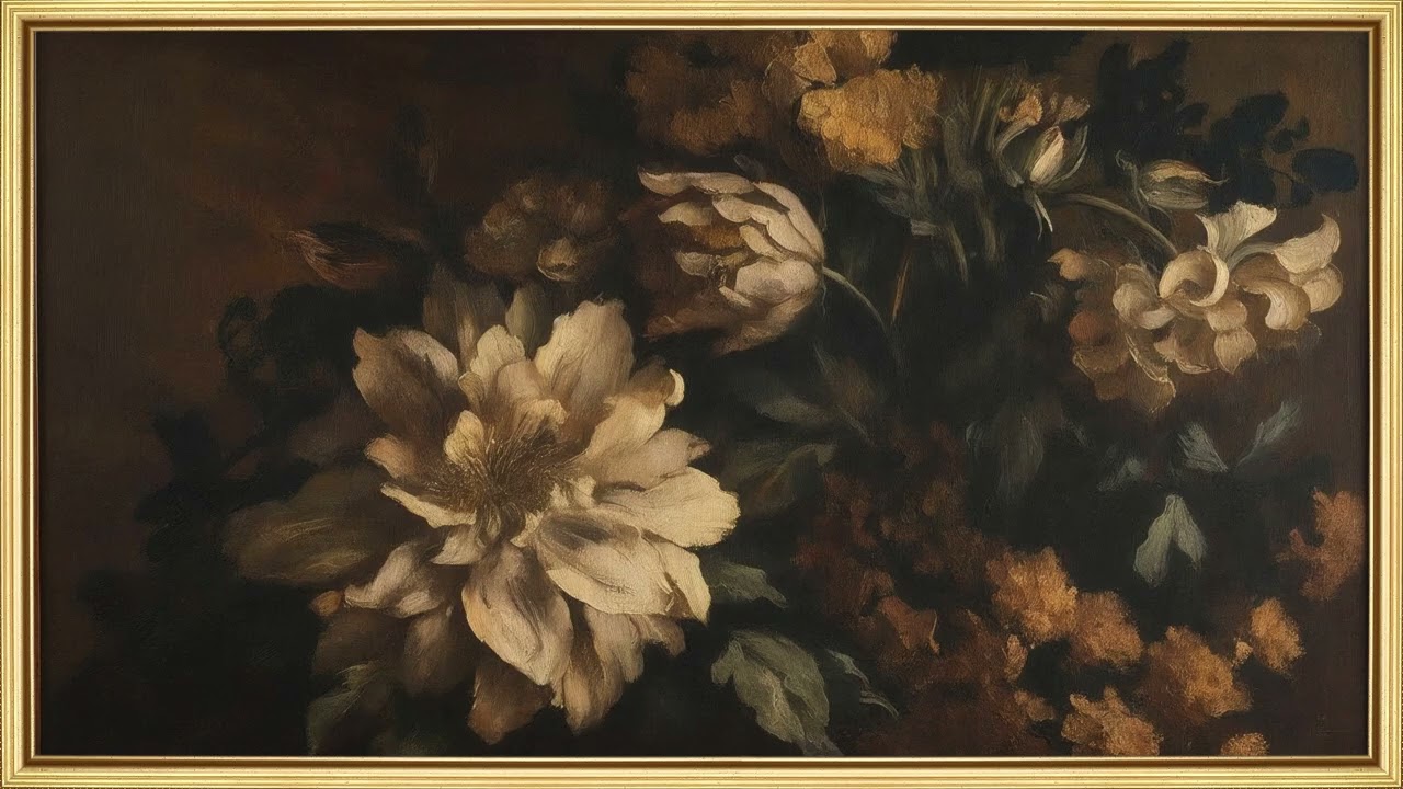 Dark Floral Elegance | Moody Vintage Oil Painting of Flowers in Classic Still Life Style #frametvart