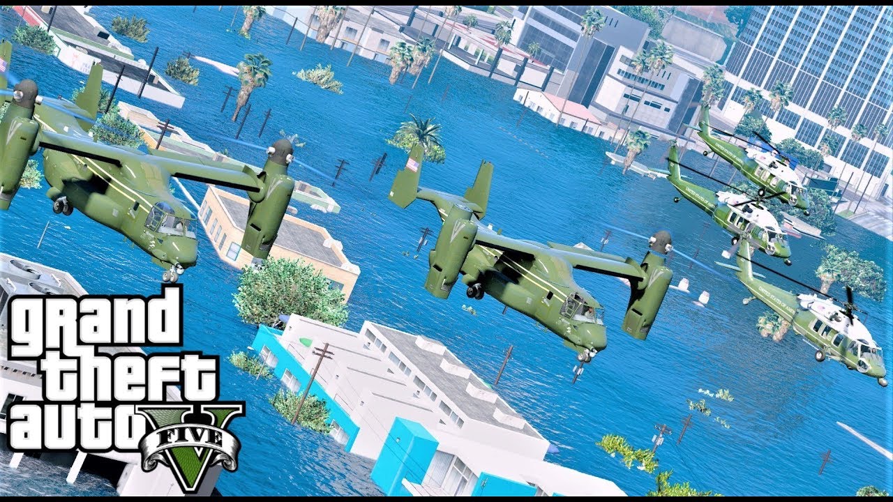 PRESIDENT TRUMP VISITS LOS SANTOS TO SEE FLOODING FROM A HURRICANE - GTA 5 Presidential Mod