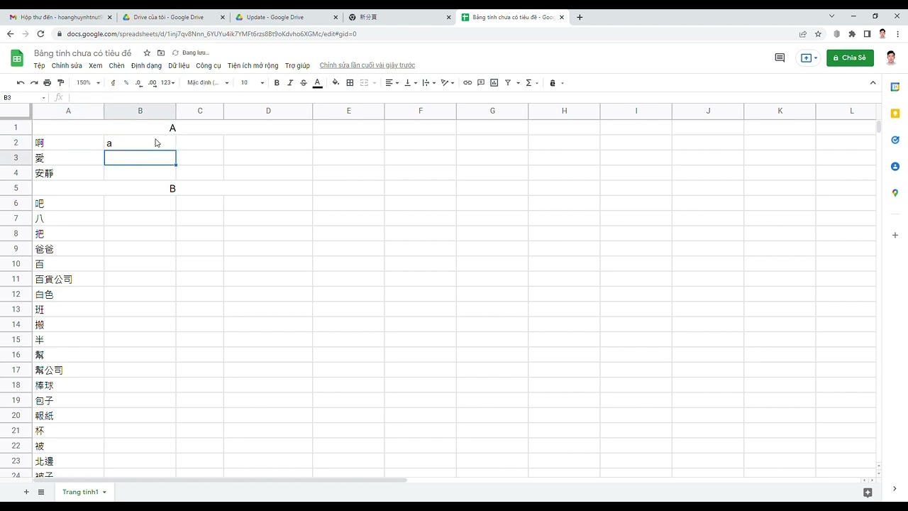 Chuyển đổi ngôn ngữ và thêm pinyin bằng Google sheet.