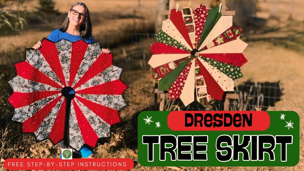 How to Make a Dresden Tree Skirt, FREE Quilt Tutorial, Two Designs, Bind Inside Corners #quilting