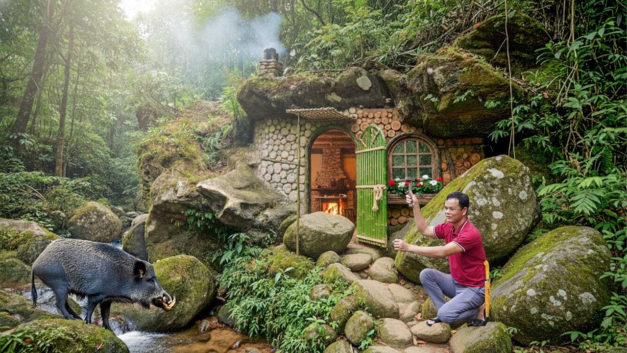 Building a Shelter in a Cave by the Stream | A Warm and Comfortable Shelter. Survival in Nature.