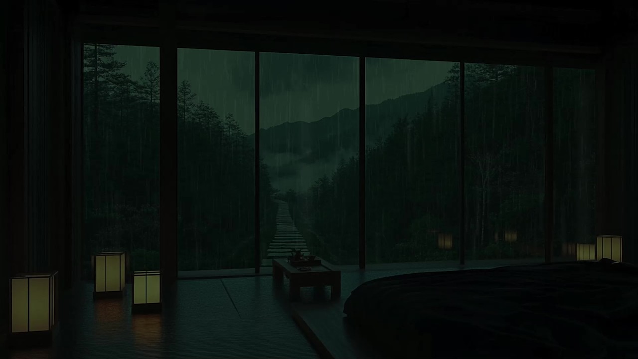 🌧️ Rainy Forest Night | Cozy Japanese Bedroom Ambience for Deep Sleep, Relaxation & Calm Mind