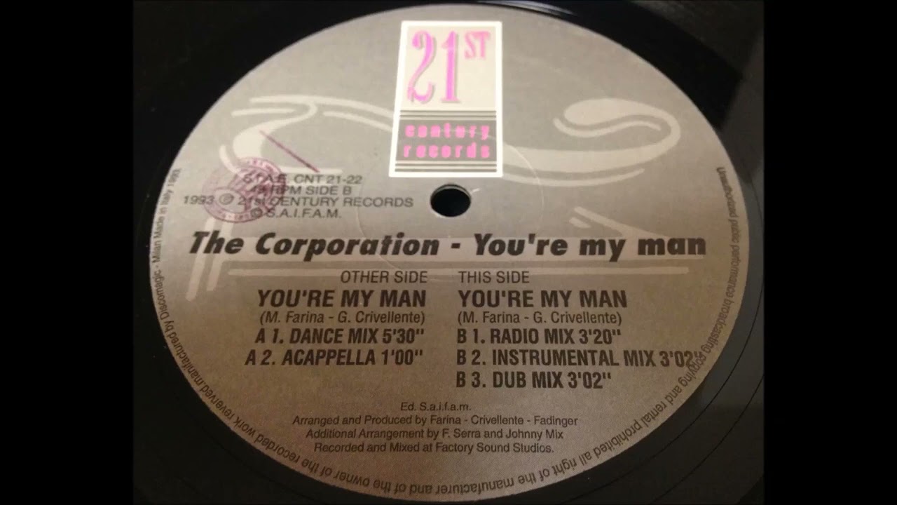 The Corporation (Mauro Farina & Annerley Gordon Whigfield's Vocalist) - You're My Man -- 1993