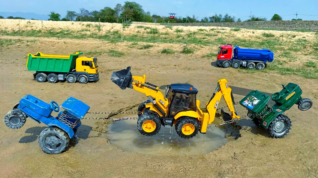 JCB 5CX Muddy Accident Pulling Out Mahindra Tractor Swaraj Tractor? Jcb Cartoon | Tractor Cartoon