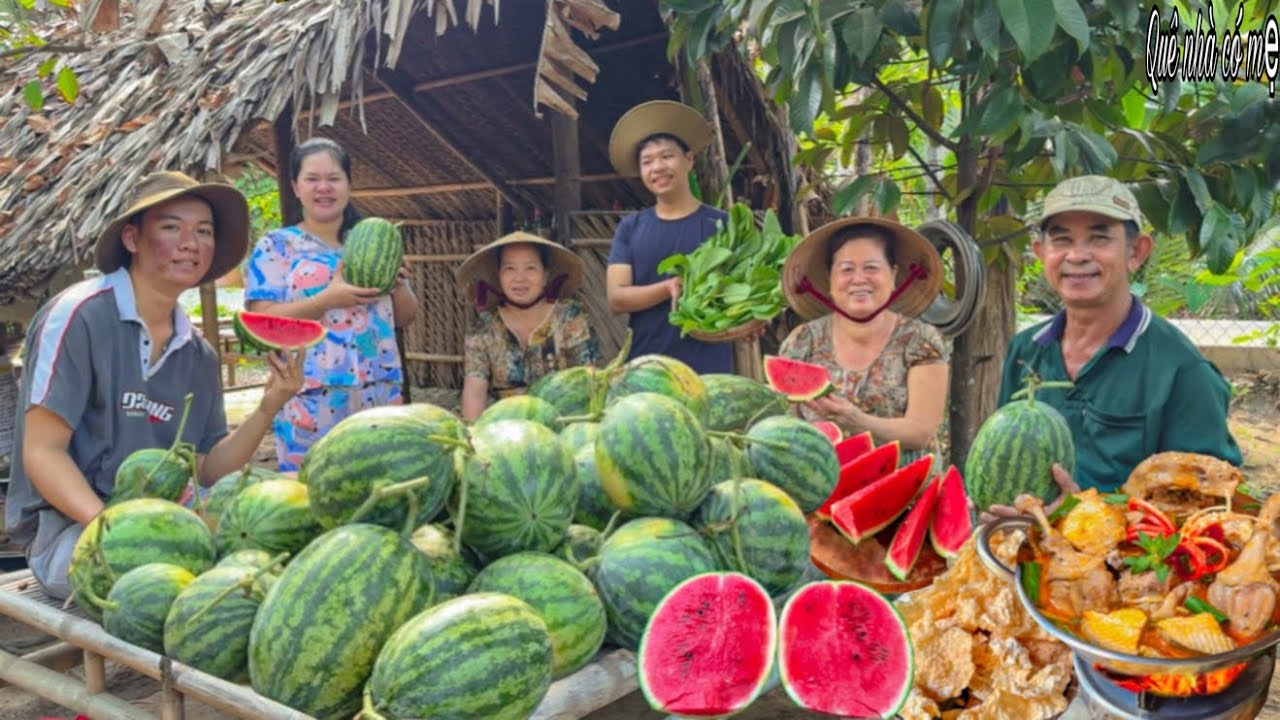 Vịt Nấu Chao, Đậu Hủ Lá | Món Ăn Quê  Nhà Gia Đình Thu Hoạch Dưa Hấu Chín Đỏ  || Harvest watermelon