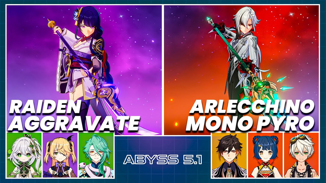 C0 Raiden Aggravate & C0 Arlecchino Mono Pyro | Spiral Abyss 5.1 - Floor 12 9 Stars Genshin Impact