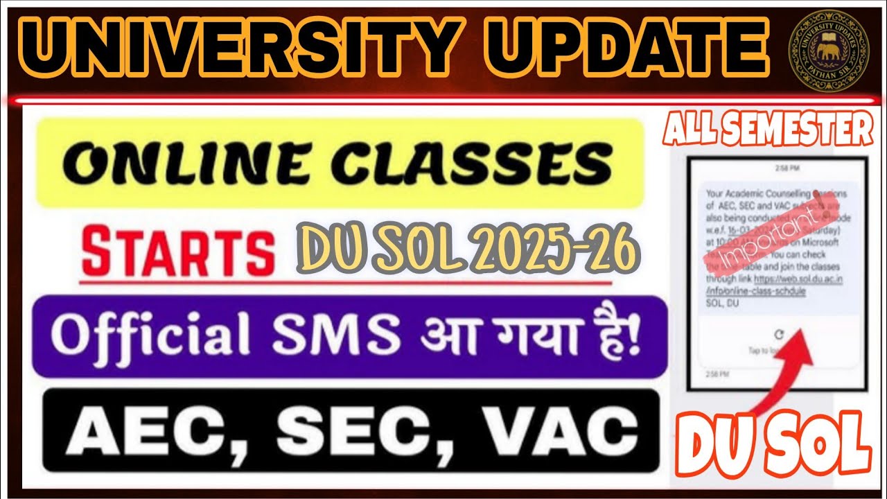 DU SOL 2025-26 Online Classes Start Official SMS Out AEC, SEC, VAC Classes Update | Pathan Sir