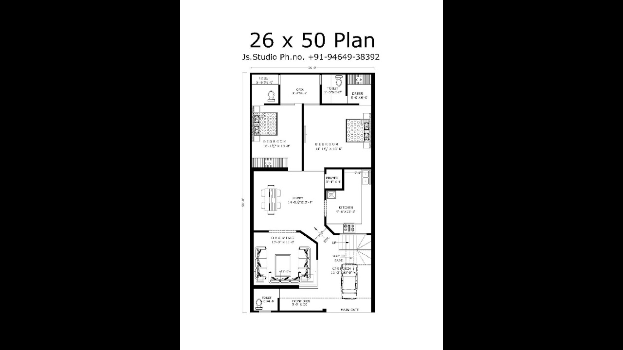 26x50 House plan with car parking #housedesign #houseplan #homedesign #homeplan #shorts