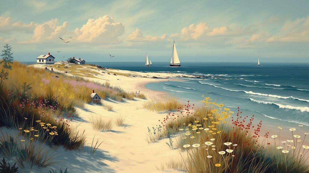 Calm Beach Music Vintage Jazz Swing Romantic Seaside Escape Relaxing Ocean View Background