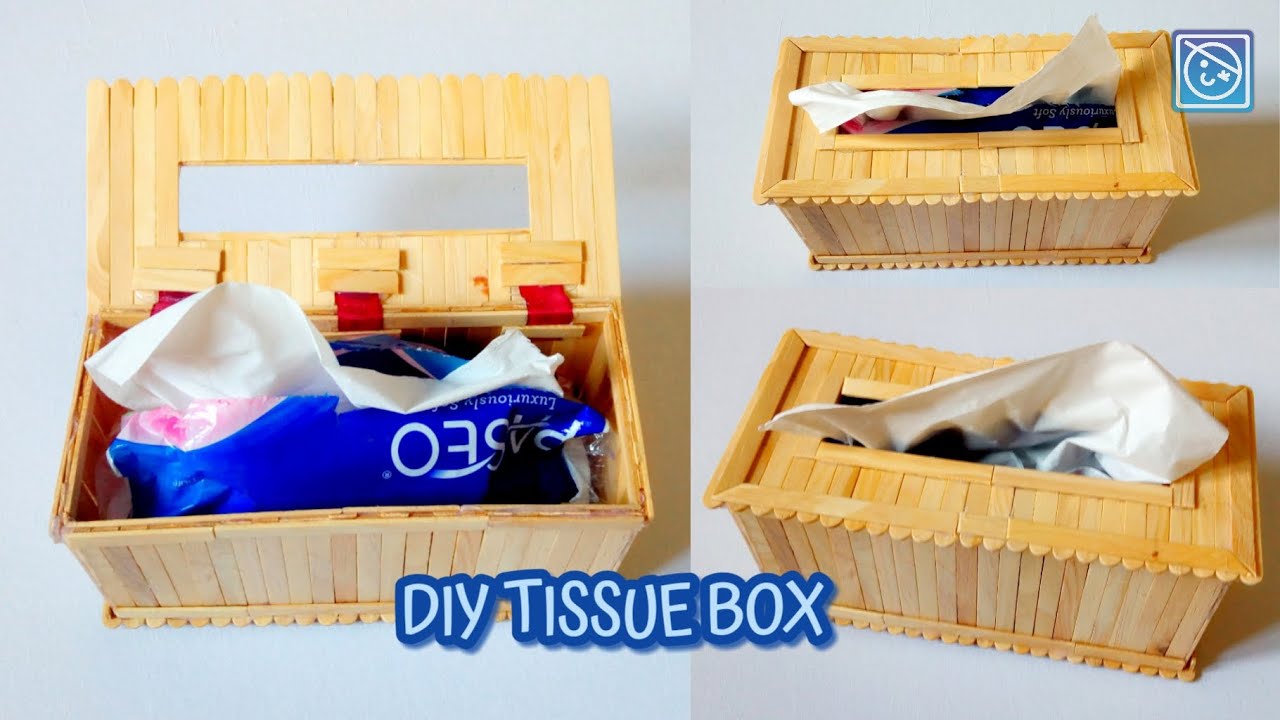 DIY TISSUE BOX POPSICLES STICKS | CARA MEMBUAT TEMPAT TISU DARI STIK ES KRIM