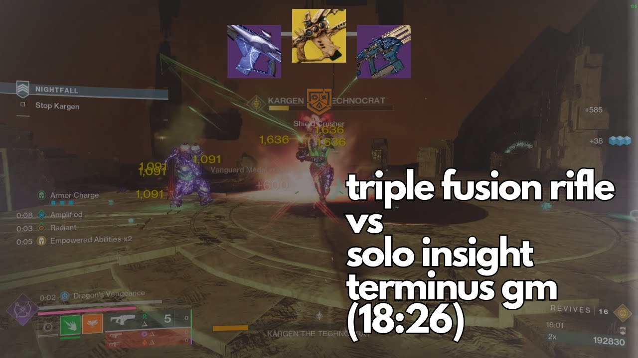 Triple Fusion Rifle Solo Insight Terminus Grandmaster Nightfall on Warlock! (Plat, 18:26)