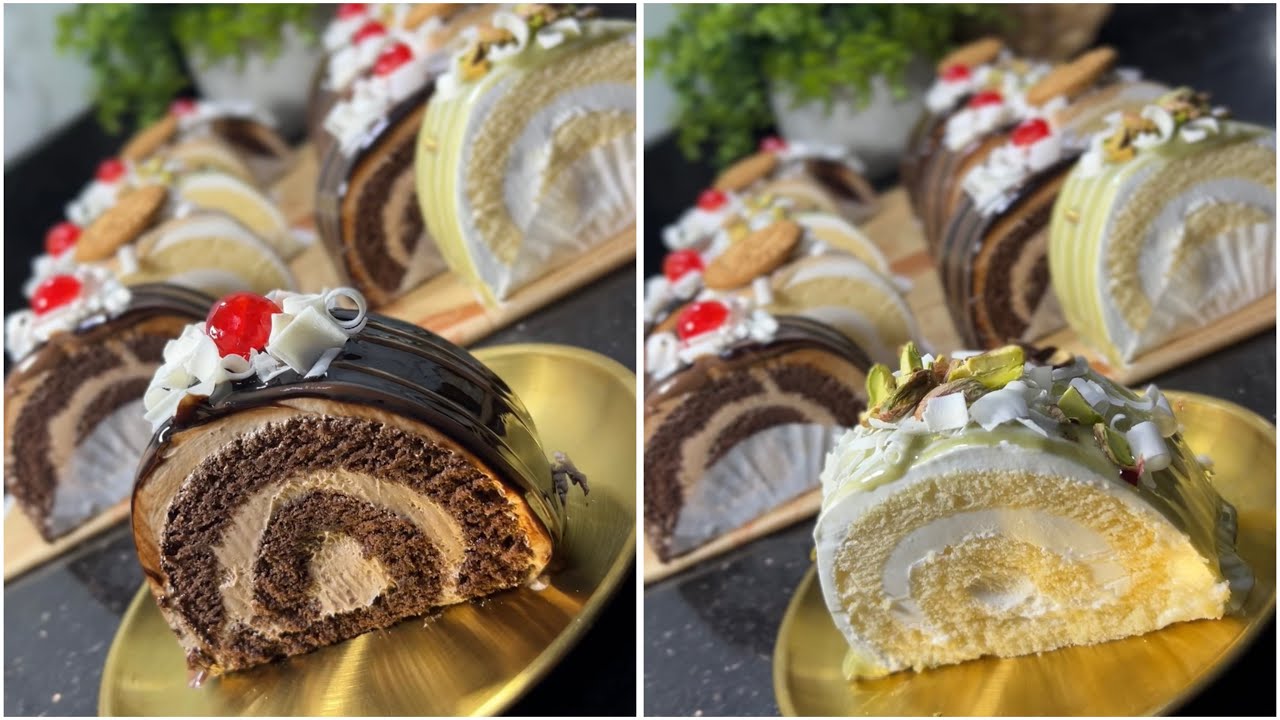 ب ابسط الطرق✅جاتو سويسرول شوكولاته وفانيلا واتحدي بيه احلي المحلات الحلواني ف البيت😋💫