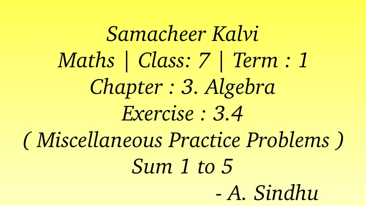 7th Maths Term 1 | Samacheer | Chapter 3 | Algebra | Exercise 3.4 | Sum 1 to 5