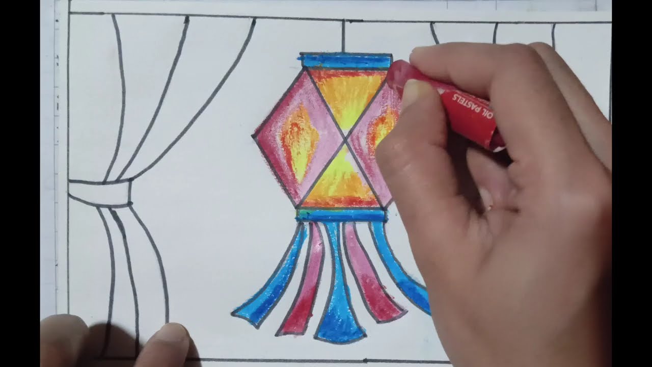 आकाश कंदील चित्र  | How to draw Diwali lantern | Diwali special drawing |Akash kandil pencil sketch