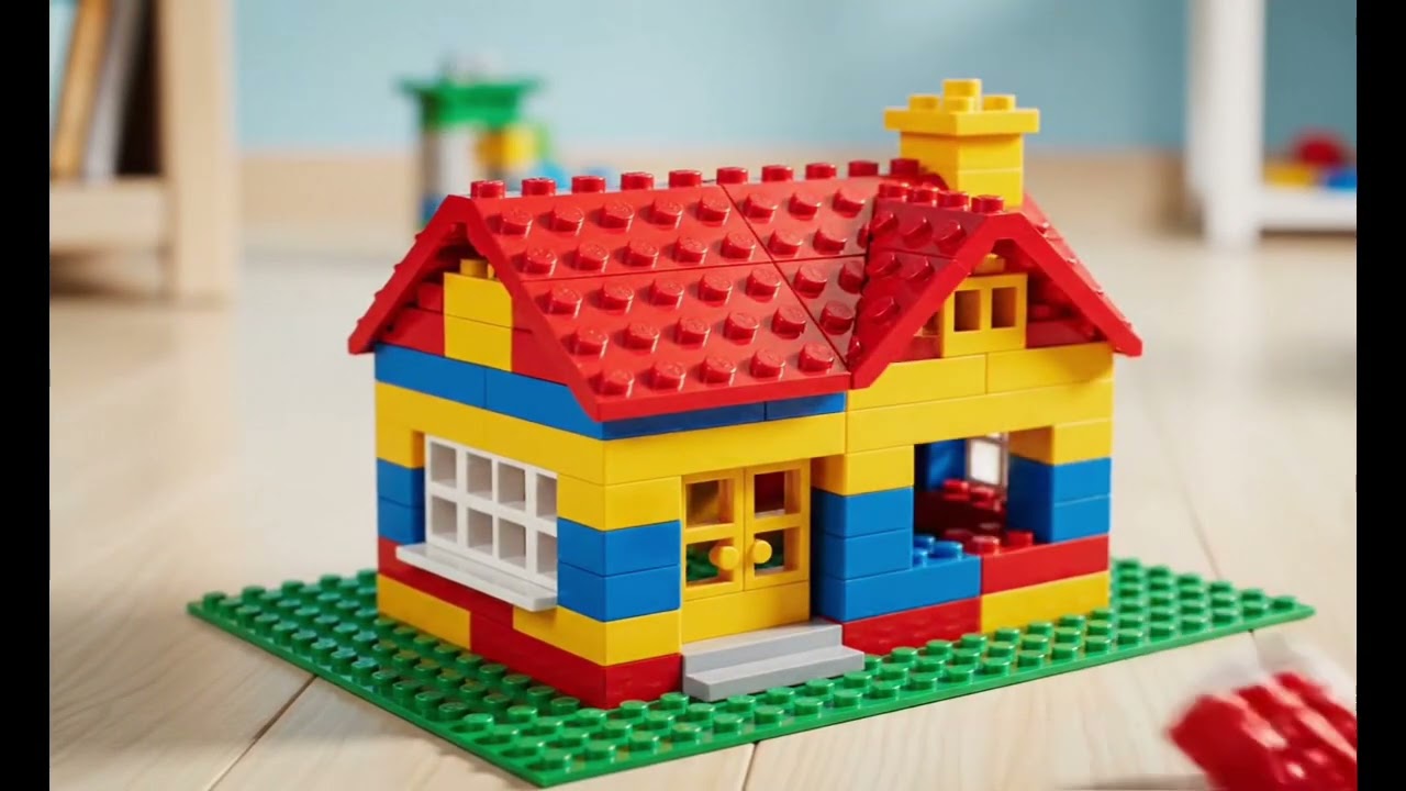 Kid Building a Tiny House with Colorful Blocks 