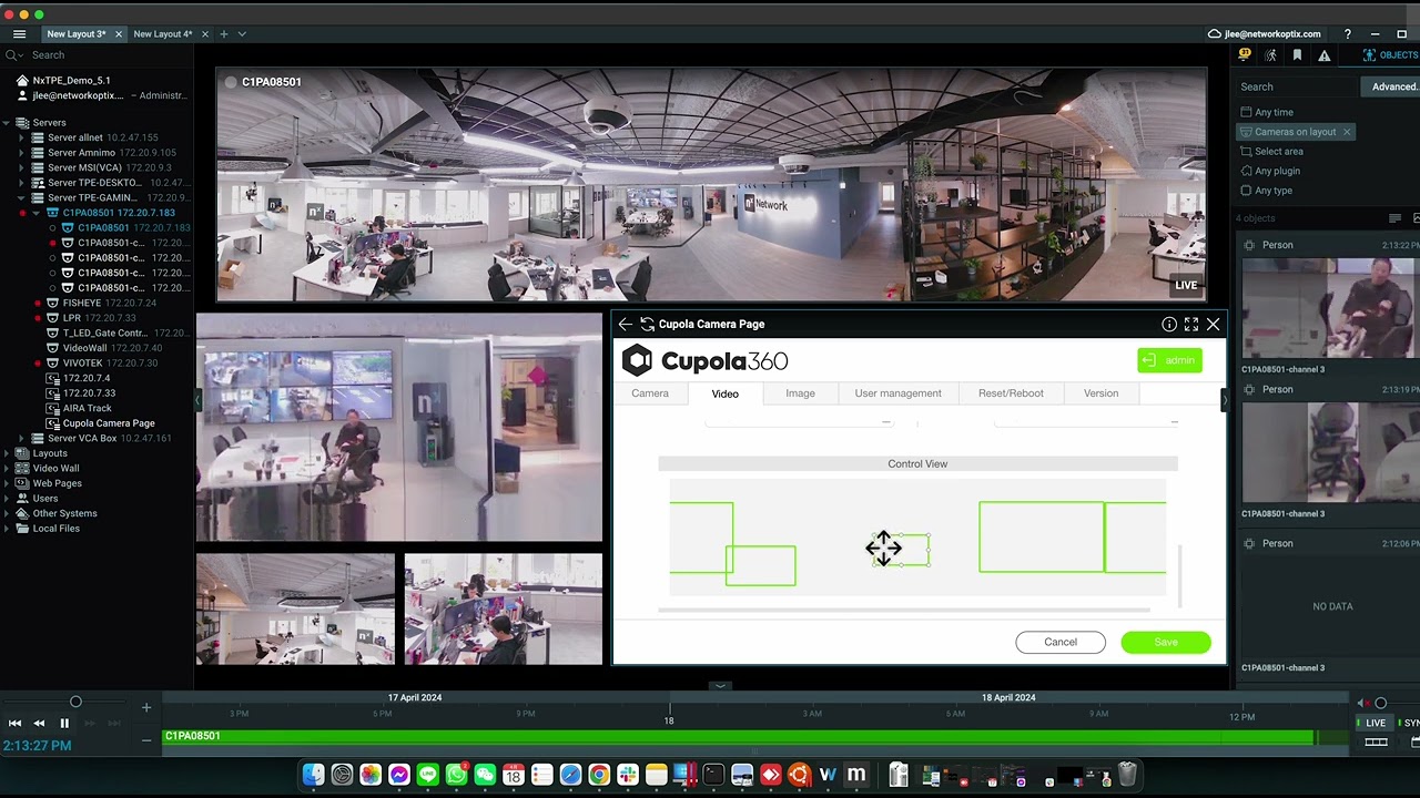 Cupola VR360 Camera - 360 view + User Defined ROI streams in Nx