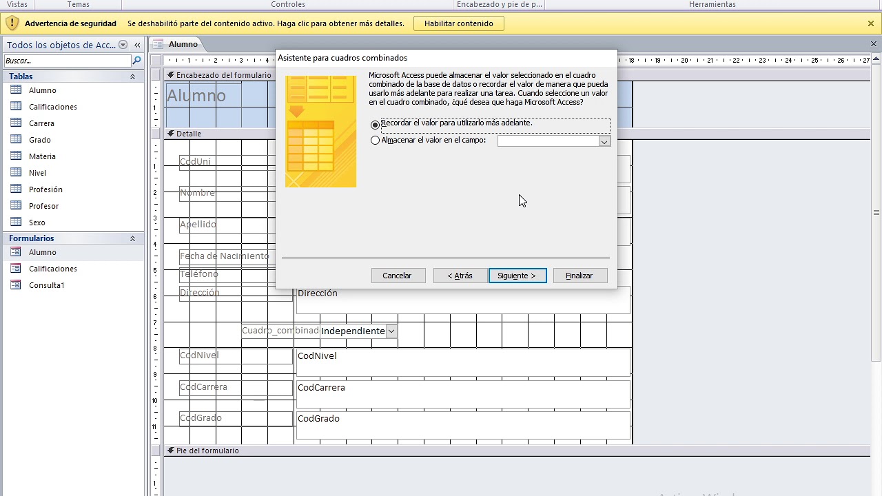 Como crear Cuadros Combinados en Formularios Access