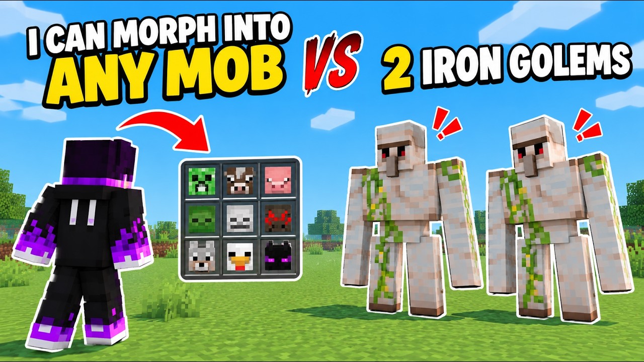 I Can Morph Into ANY Mob to Fight 2 Iron Golems! 😱 | Minecraft