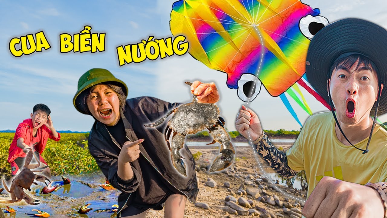 Thái Chuối Dẫn Team Ra Bờ Đê Thả Diều & Đào Lỗ Cua Biển Nướng Siêu Thơm Ngon