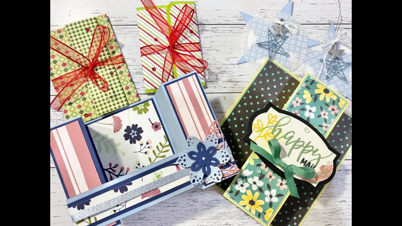 Live Saturday Crafting fun folds and gift card holders using Stampin UP! products with DonnaG!