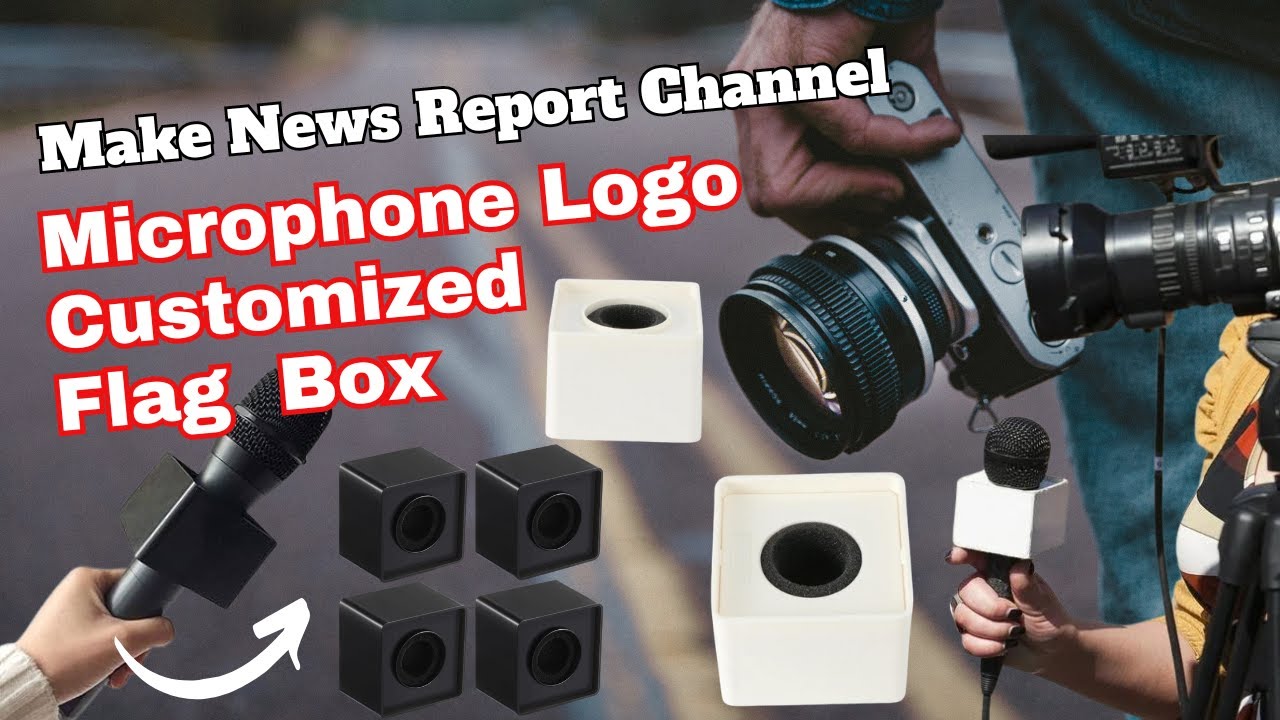 How to Make News Report Channel Microphone Logo  Customized  Flag  Box White Squre Shaped  Stand