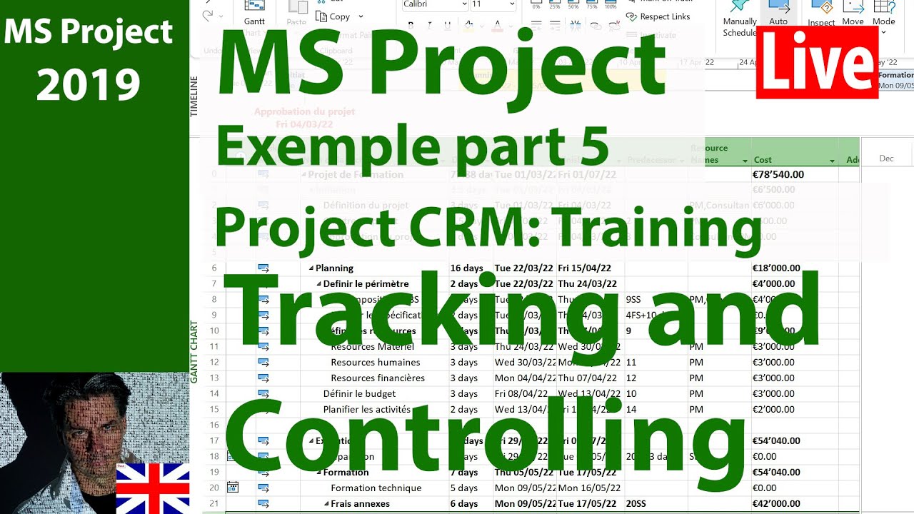 Ms Project  2019 ● Learn by Example ● Training Project CRM ● Tracking