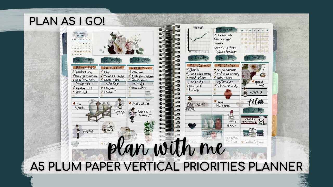 PLAN WITH ME | FUNctional planning in my A5 plum paper vertical priorities planner | week of 8&bull;22