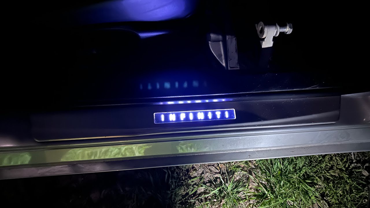 G37 OEM light up kick plate install!!!