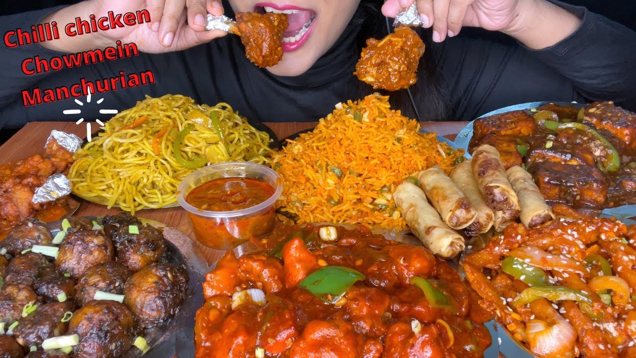 ASMR:FRIEDRICE+NOODLES+CHILLI CHICKEN+CHICKEN LOLLIPOP+MANCHURIAN *BIG BITES* FOOD VIDEOS Spiceasmr