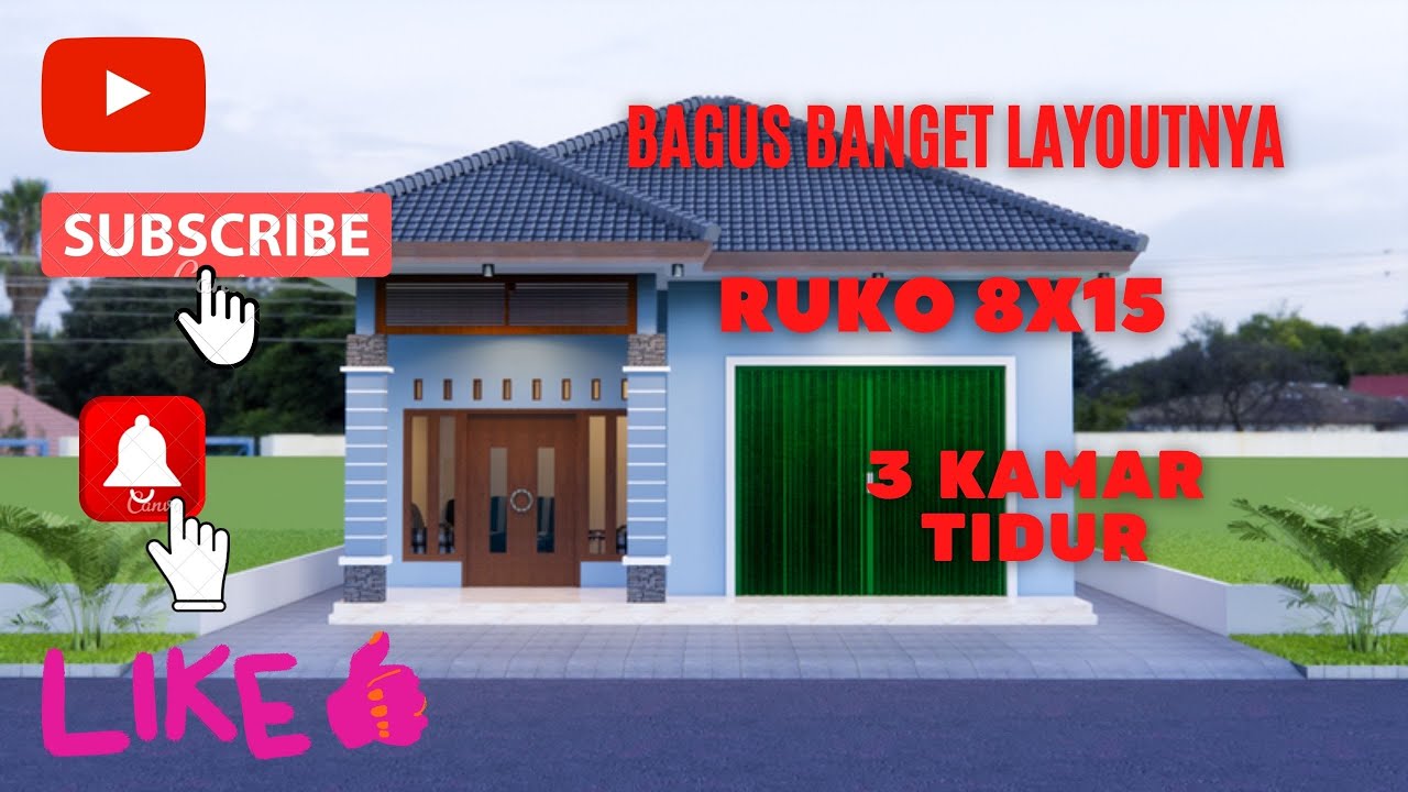 Ruko Minimalis 8x15 meter. Bagus banget layoutnya. 3 Kamar tidur